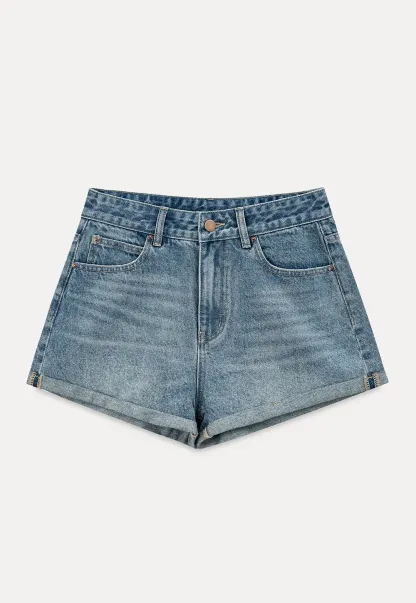 High Waist Cuffed Denim Shorts