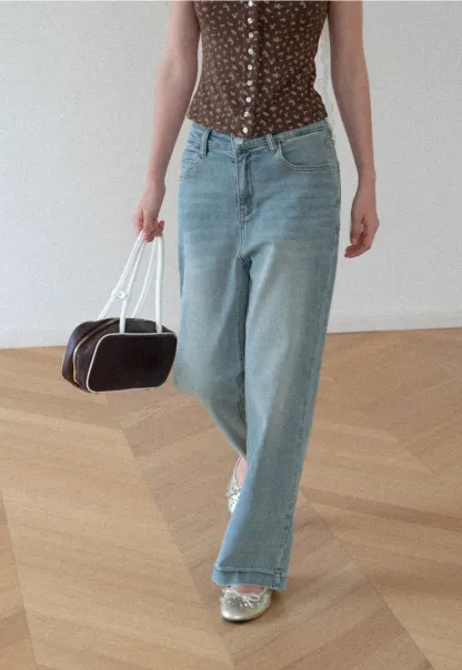 High Waist Wide Leg Straight Fit Jeans