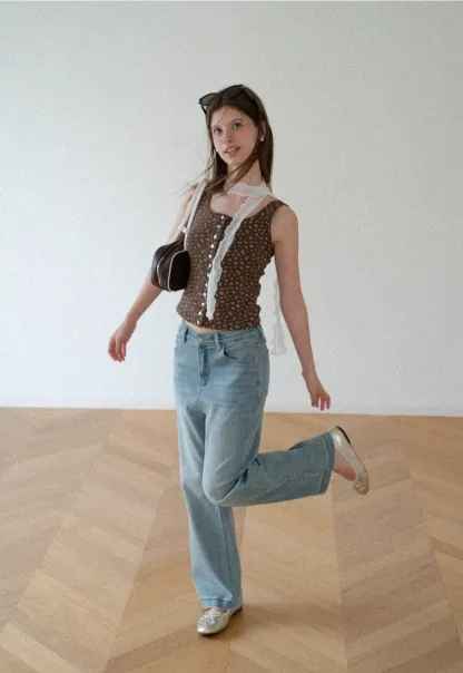 High Waist Wide Leg Straight Fit Jeans