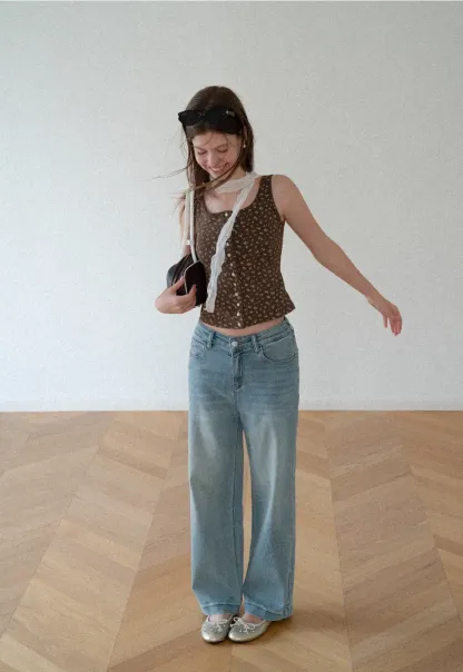 High Waist Wide Leg Straight Fit Jeans