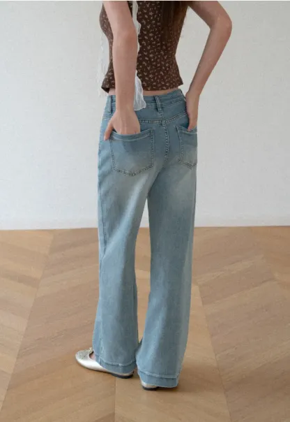 High Waist Wide Leg Straight Fit Jeans