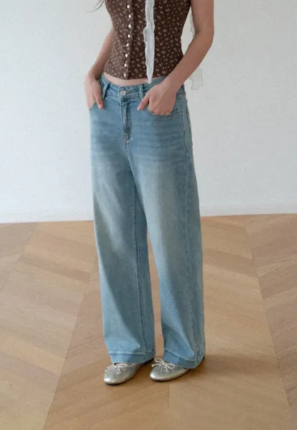 High Waist Wide Leg Straight Fit Jeans