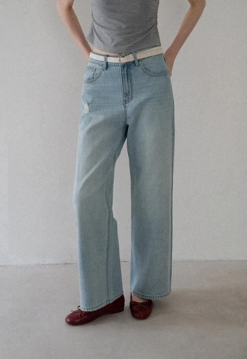 High Waist Wide Leg Distressed Jeans