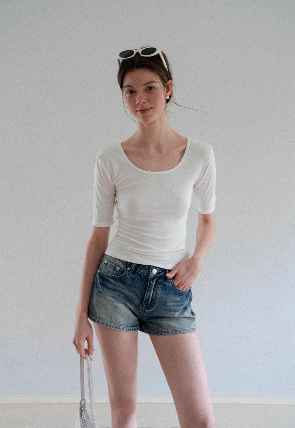 High Waist Distressed Denim Shorts