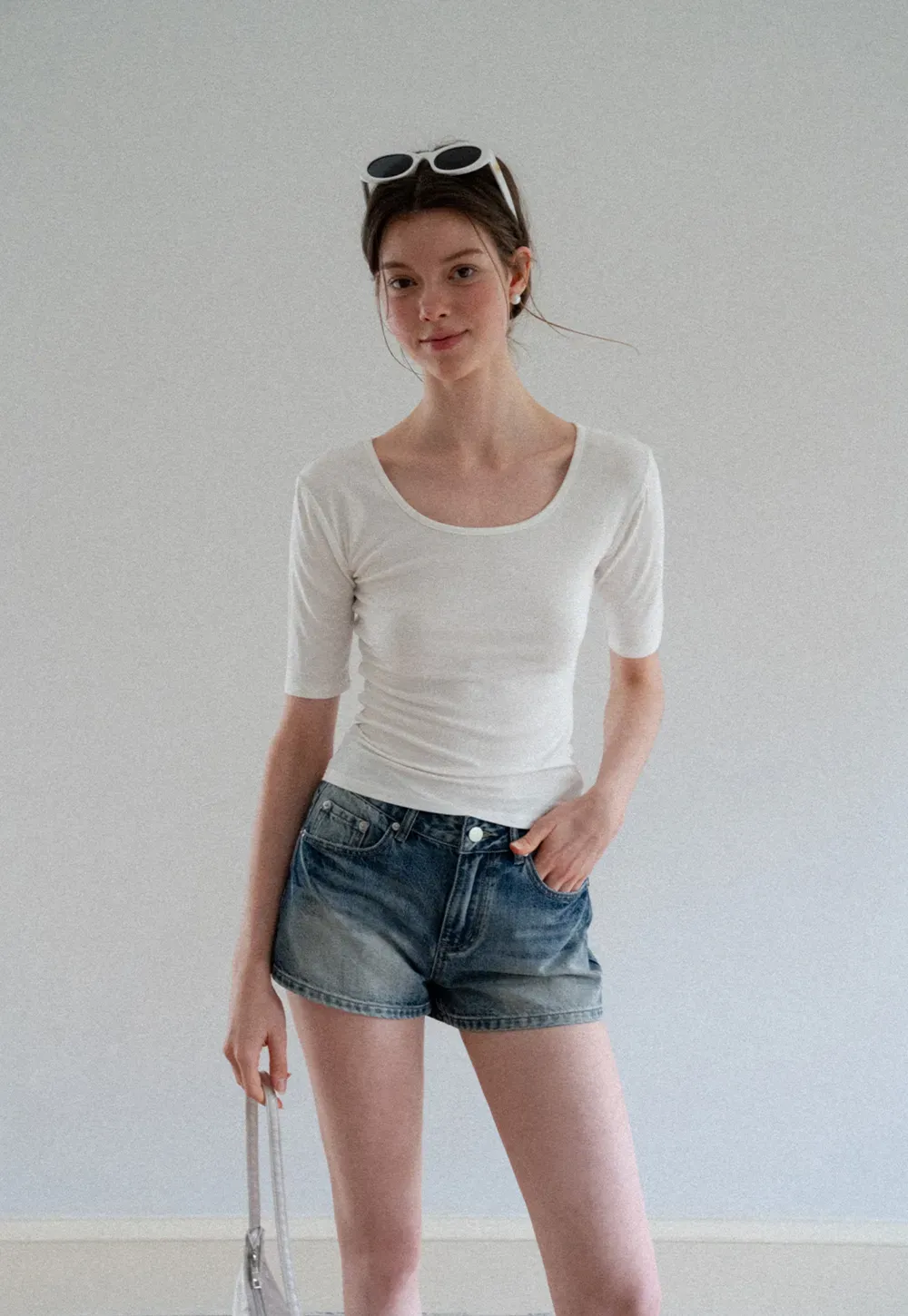 High Waist Distressed Denim Shorts
