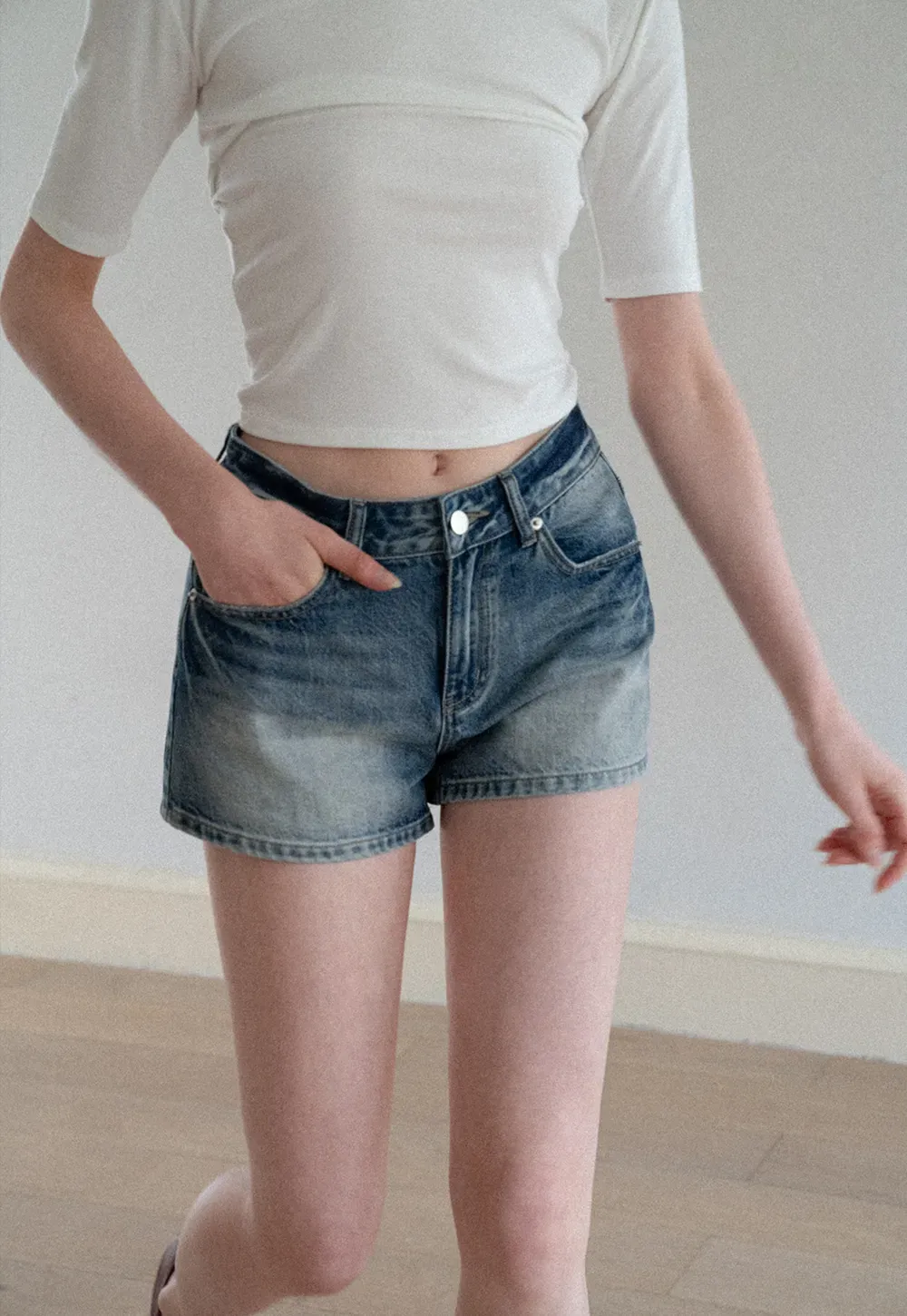 High Waist Distressed Denim Shorts