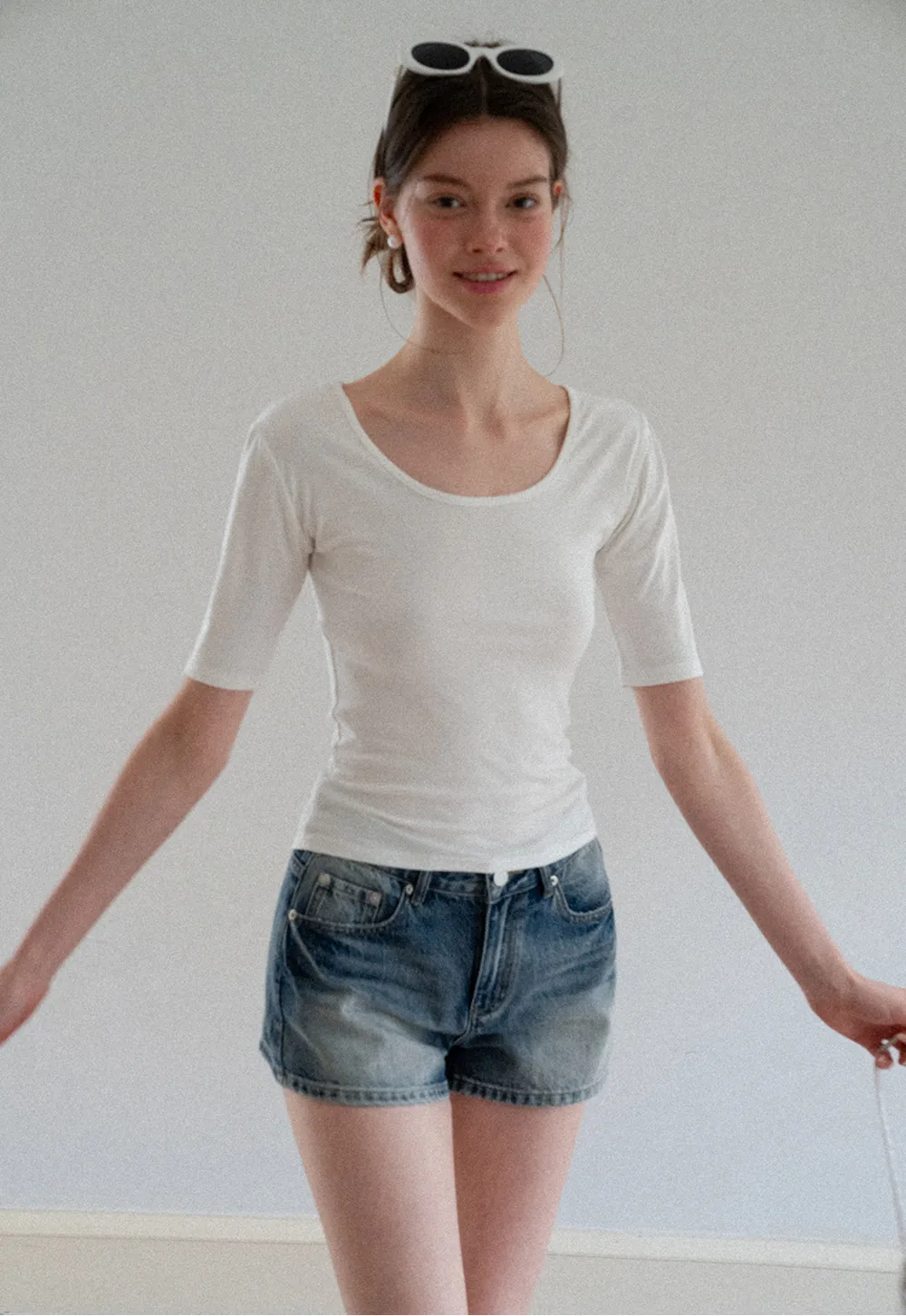 High Waist Distressed Denim Shorts
