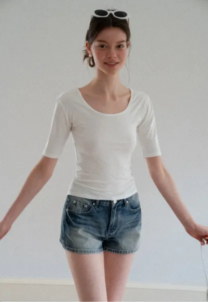 High Waist Distressed Denim Shorts