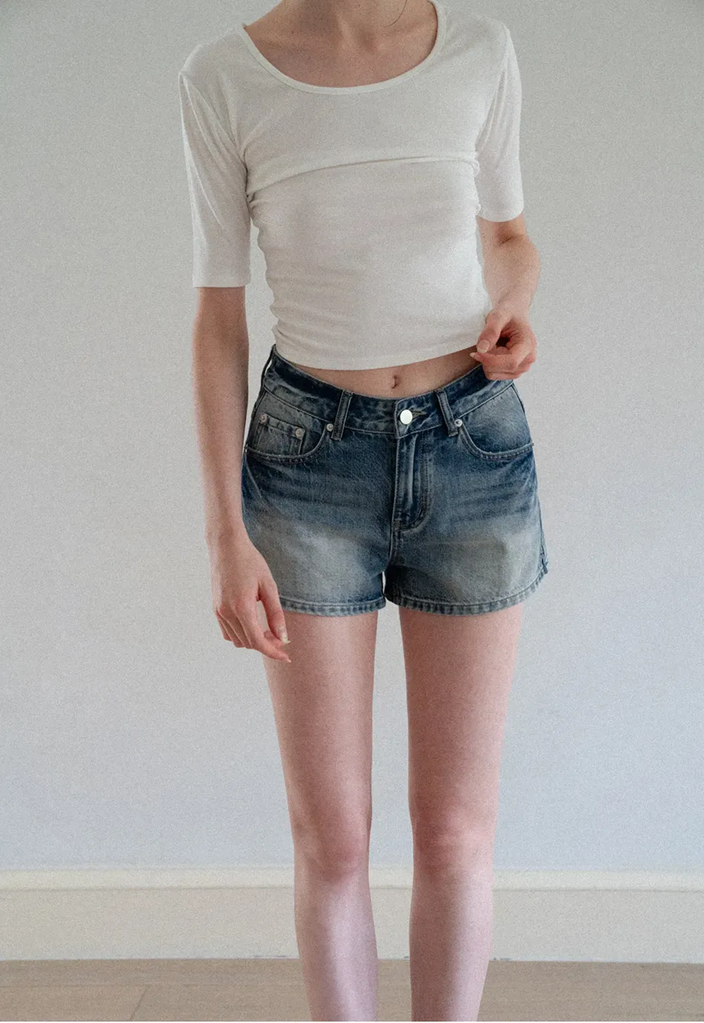 High Waist Distressed Denim Shorts