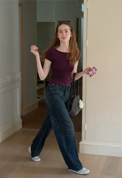 Wide Leg High Waist Straight Cut Jeans