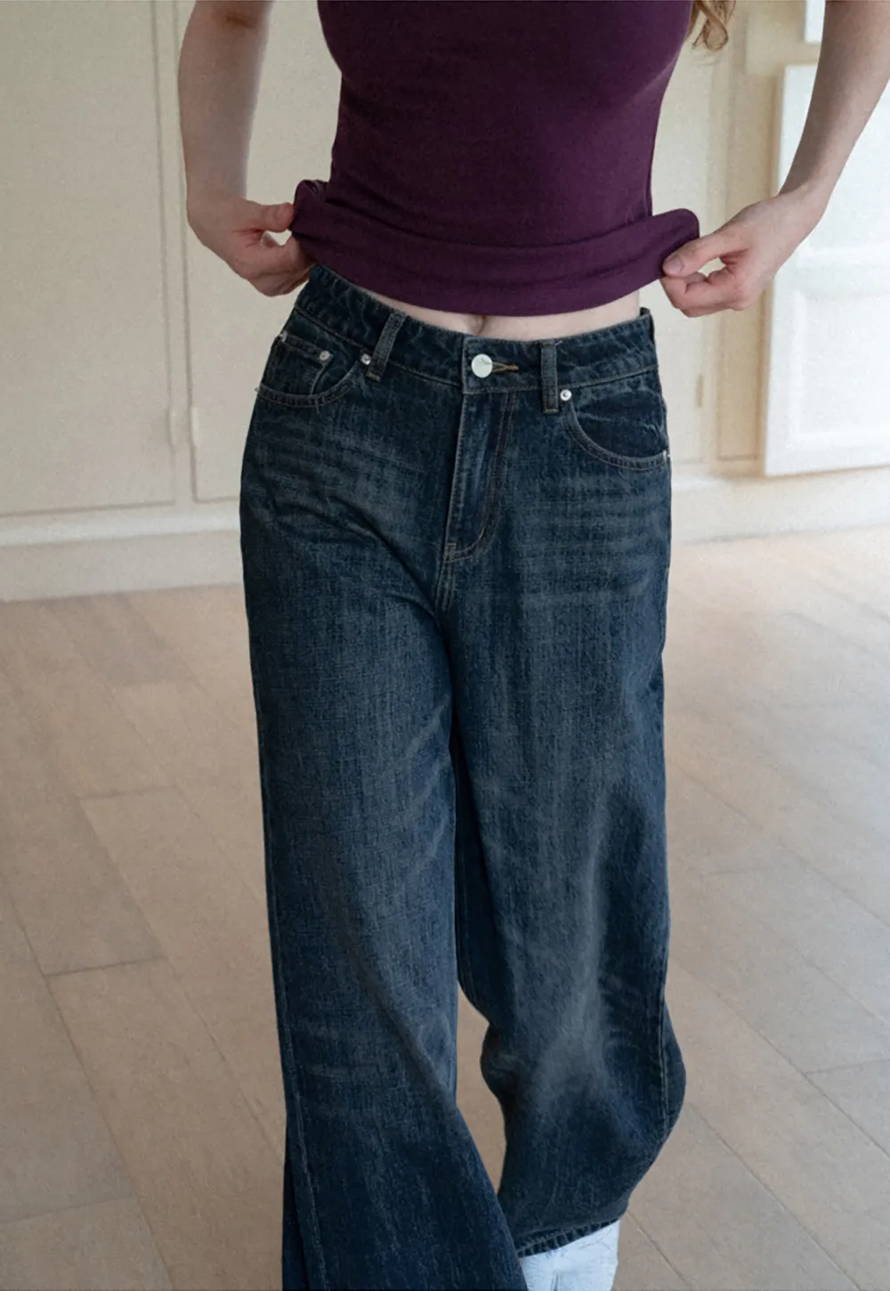 Wide Leg High Waist Straight Cut Jeans