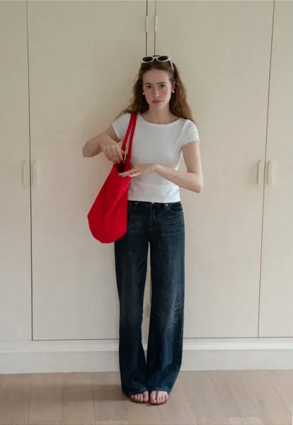 Wide Leg High Waist Straight Cut Jeans