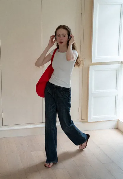 Wide Leg High Waist Straight Cut Jeans