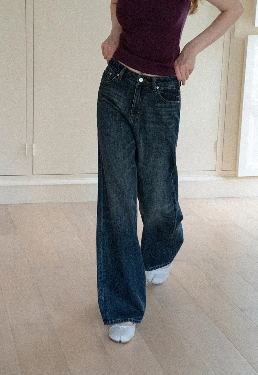 Wide Leg High Waist Straight Cut Jeans
