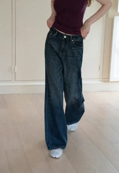 Wide Leg High Waist Straight Cut Jeans