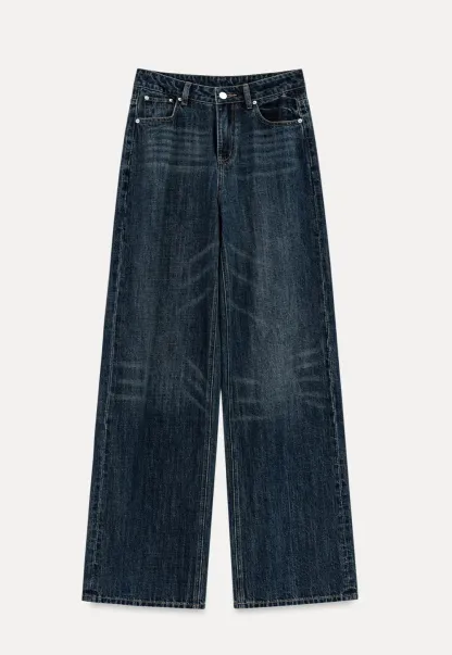 Wide Leg High Waist Straight Cut Jeans