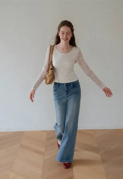 Flared Wide Leg Denim Jeans