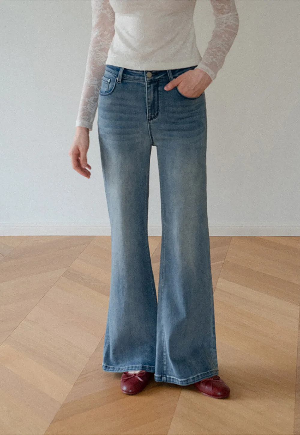 Flared Wide Leg Denim Jeans