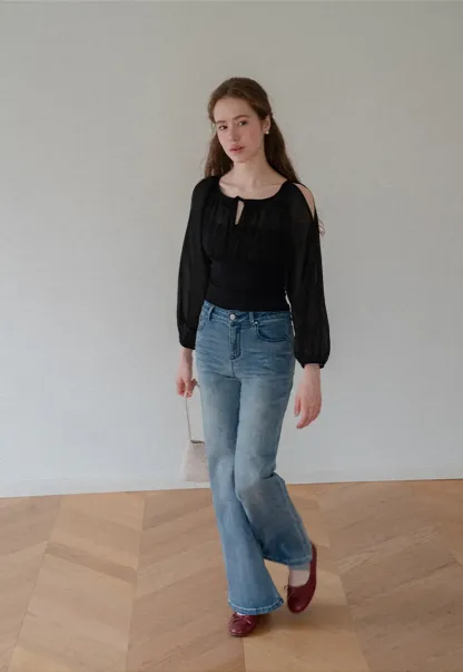 Flared Wide Leg Denim Jeans