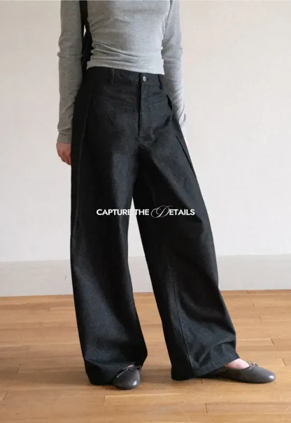 High Waist Pleated Wide Leg Jeans
