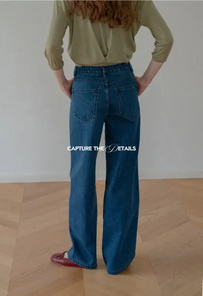 High Waist Wide Leg Straight Fit Jeans