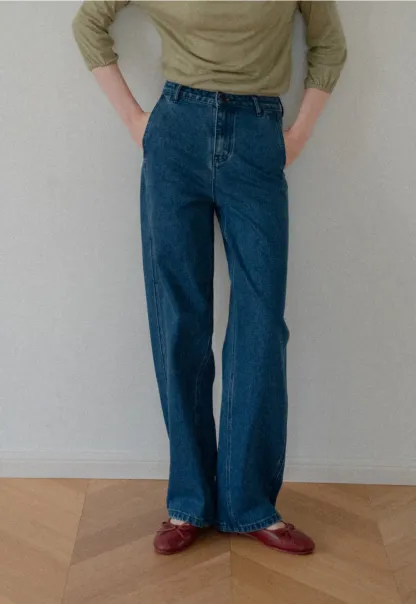 High Waist Wide Leg Straight Fit Jeans
