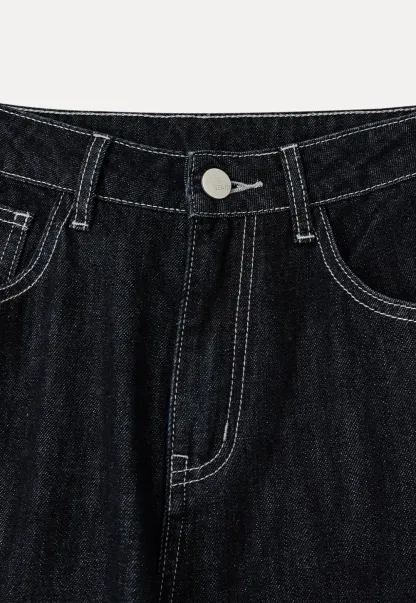 Wide Leg Cuffed Hem Denim Jeans