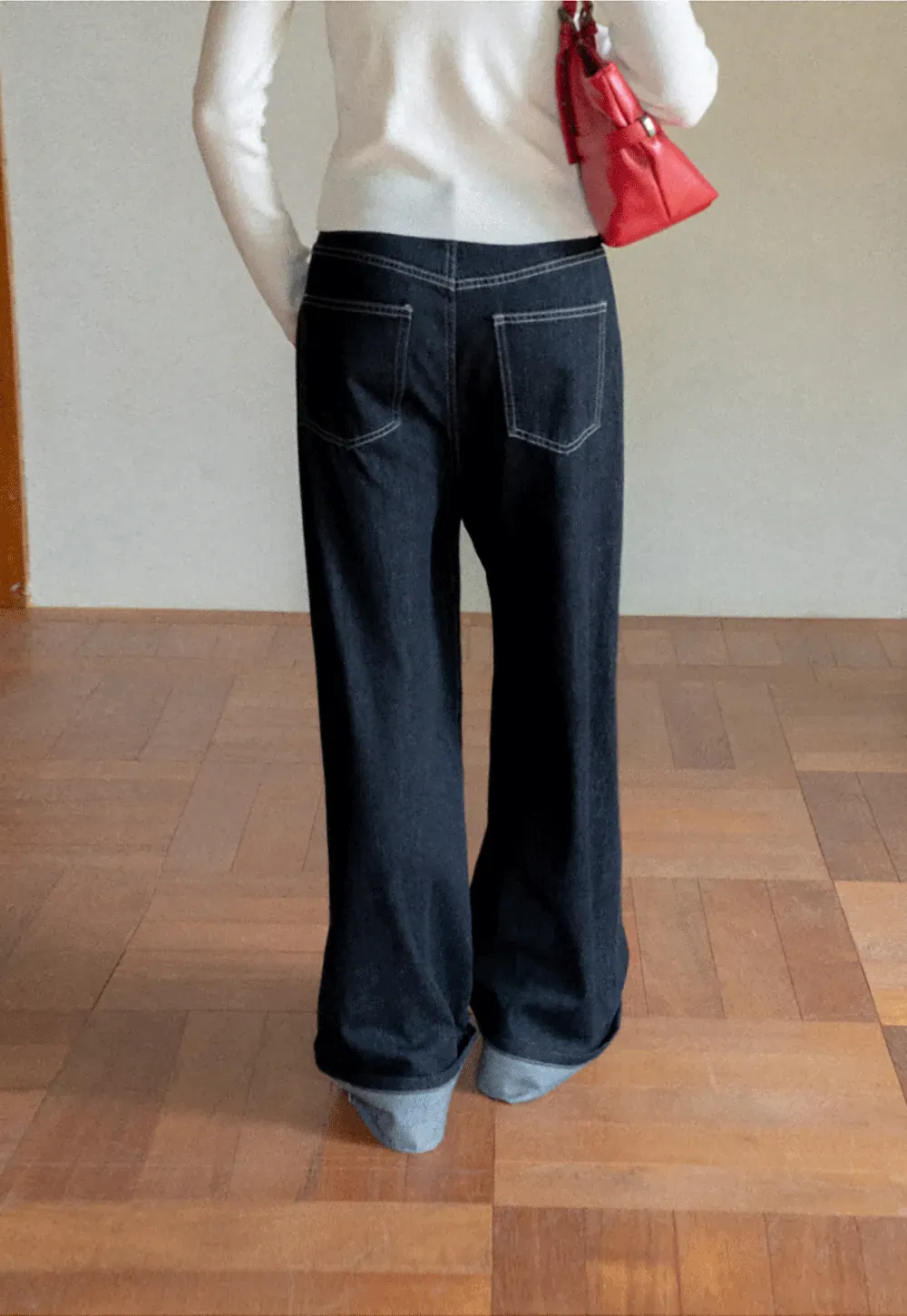 Wide Leg Cuffed Hem Denim Jeans