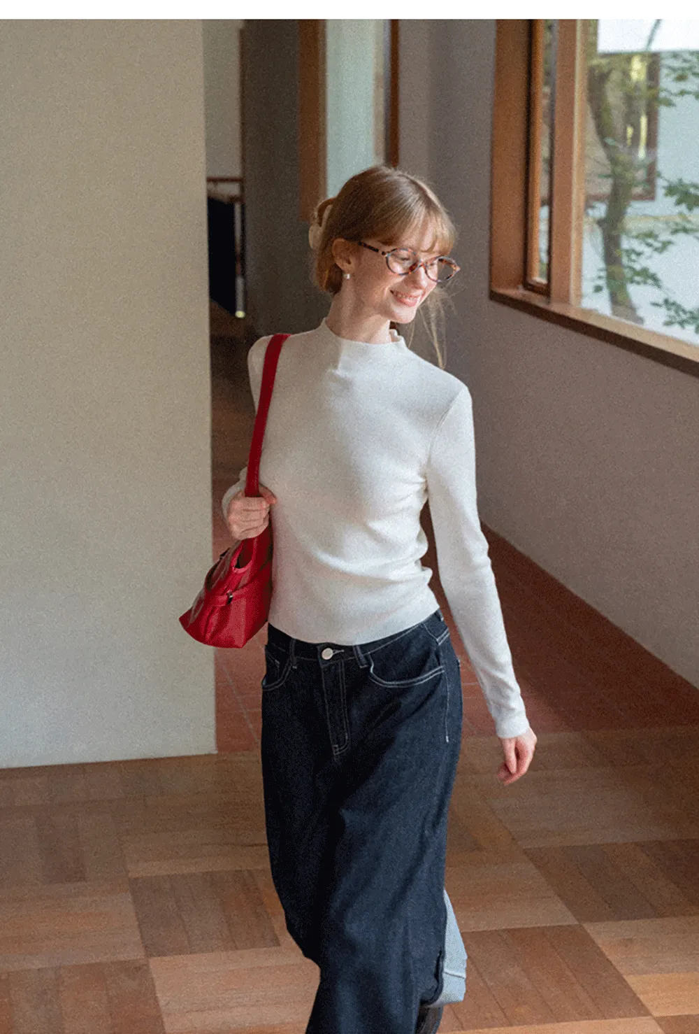 Wide Leg Cuffed Hem Denim Jeans