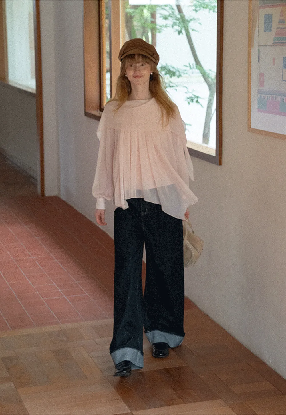 Wide Leg Cuffed Hem Denim Jeans