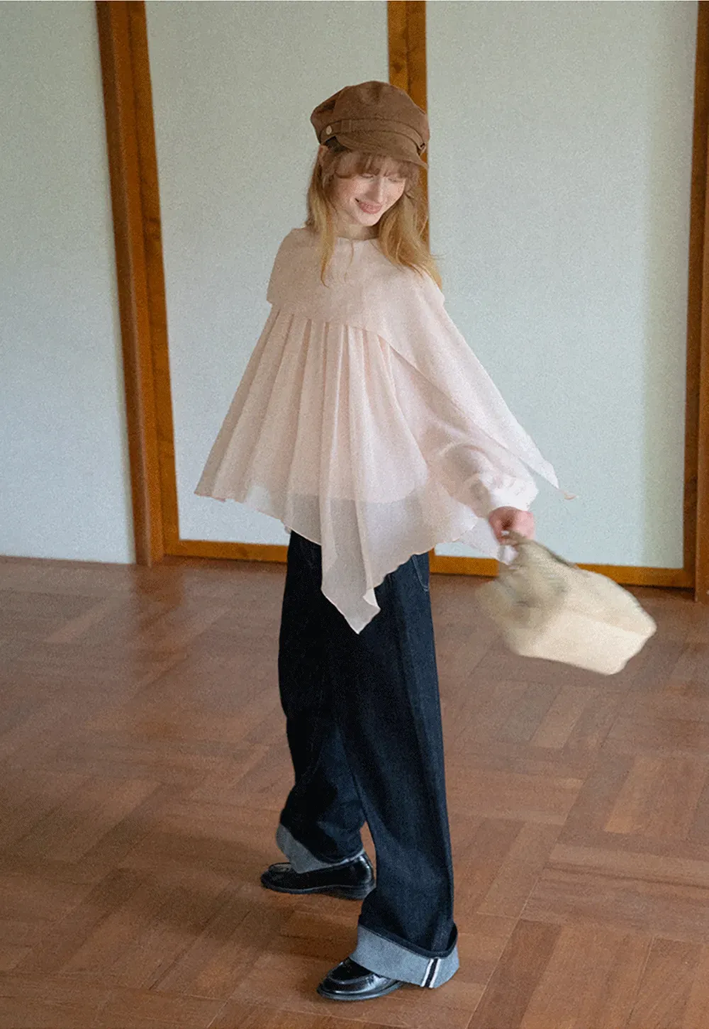 Wide Leg Cuffed Hem Denim Jeans