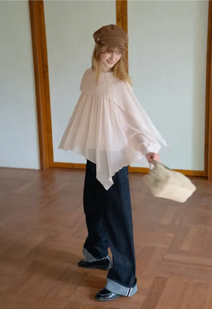 Wide Leg Cuffed Hem Denim Jeans