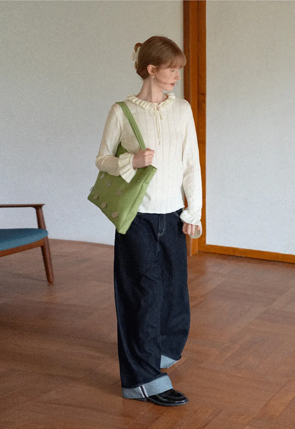 Wide Leg Cuffed Hem Denim Jeans