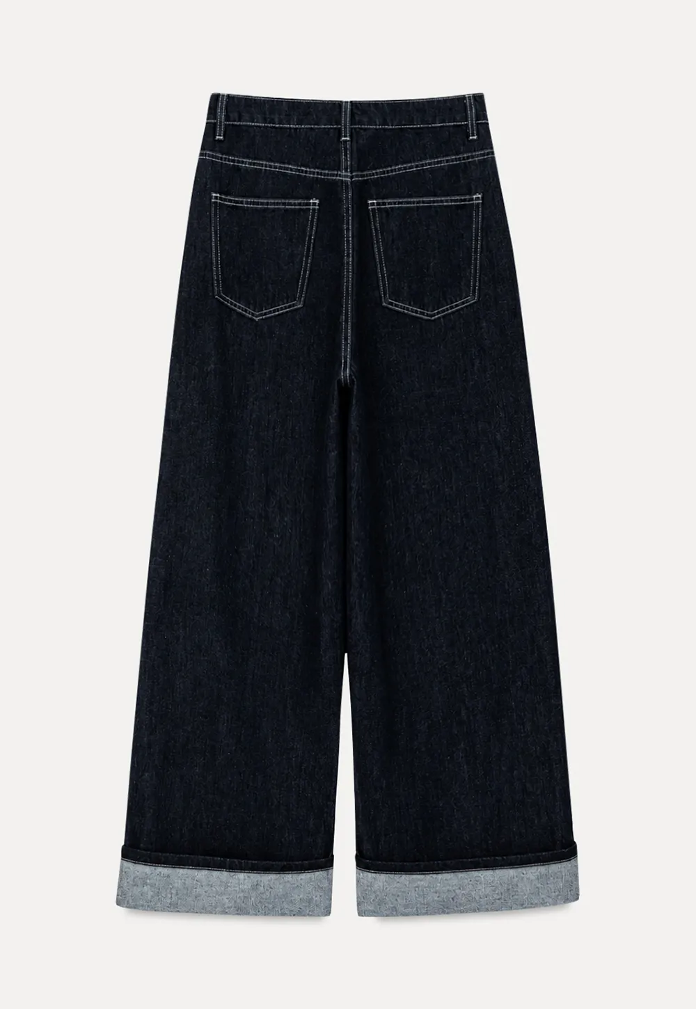 Wide Leg Cuffed Hem Denim Jeans