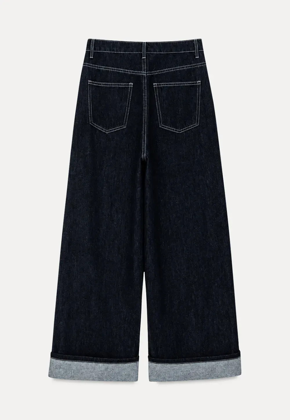 Wide Leg Cuffed Hem Denim Jeans