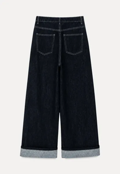 Wide Leg Cuffed Hem Denim Jeans