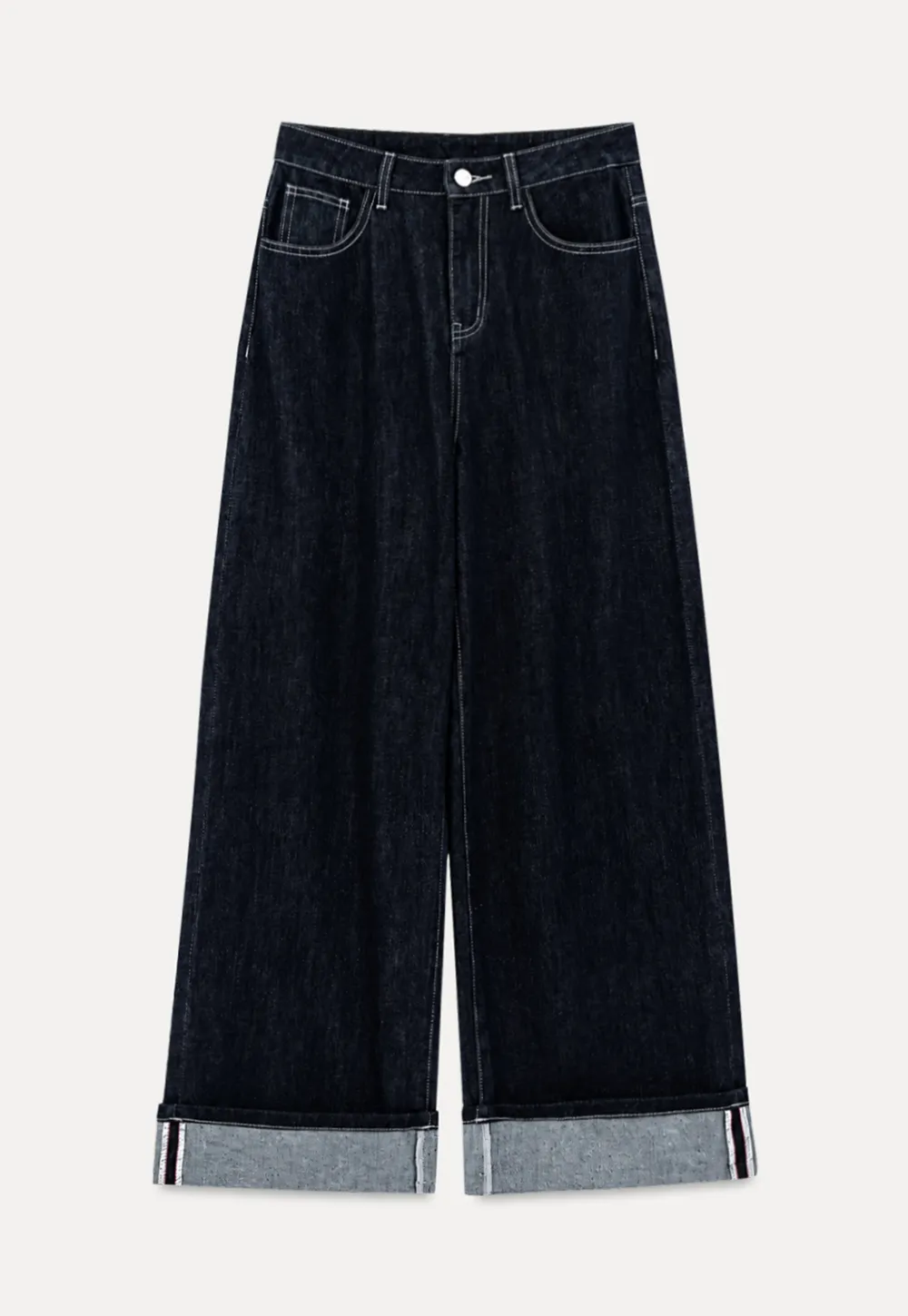 Wide Leg Cuffed Hem Denim Jeans