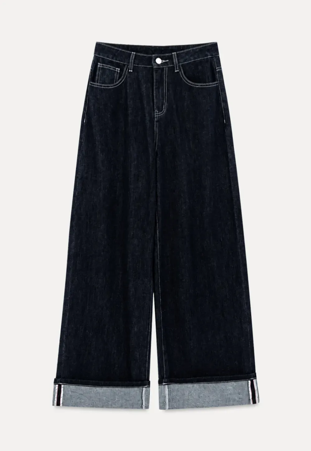 Wide Leg Cuffed Hem Denim Jeans