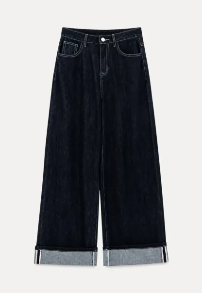 Wide Leg Cuffed Hem Denim Jeans