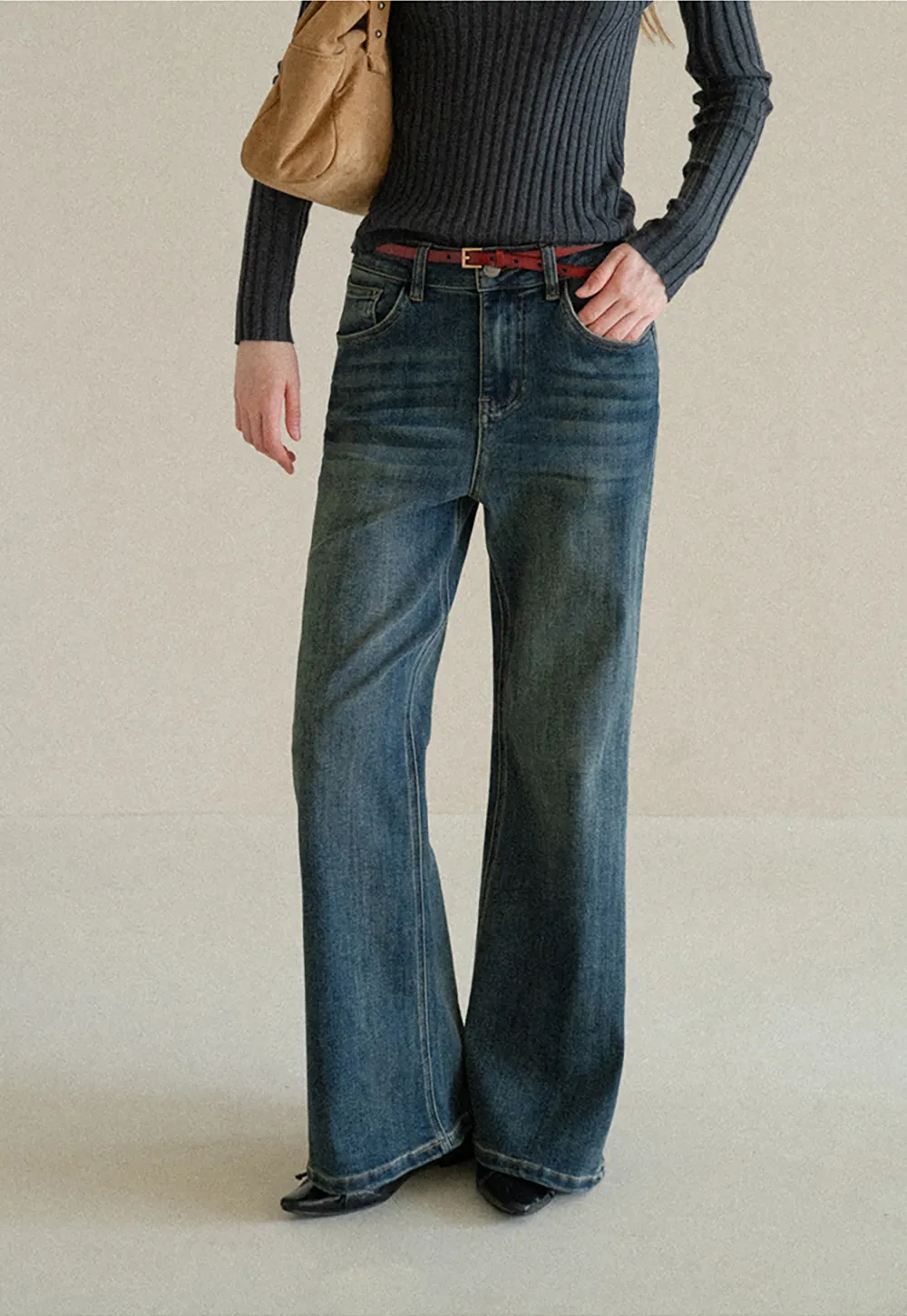 Wide Leg Straight Cut Denim Jeans