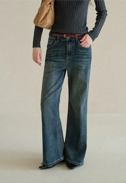Wide Leg Straight Cut Denim Jeans