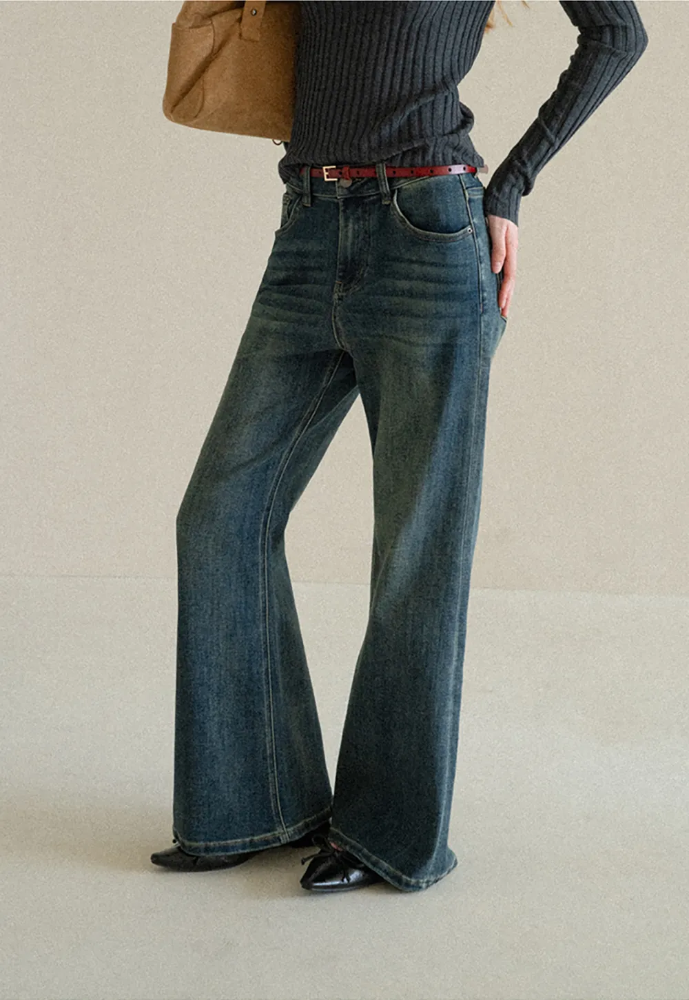 Wide Leg Straight Cut Denim Jeans