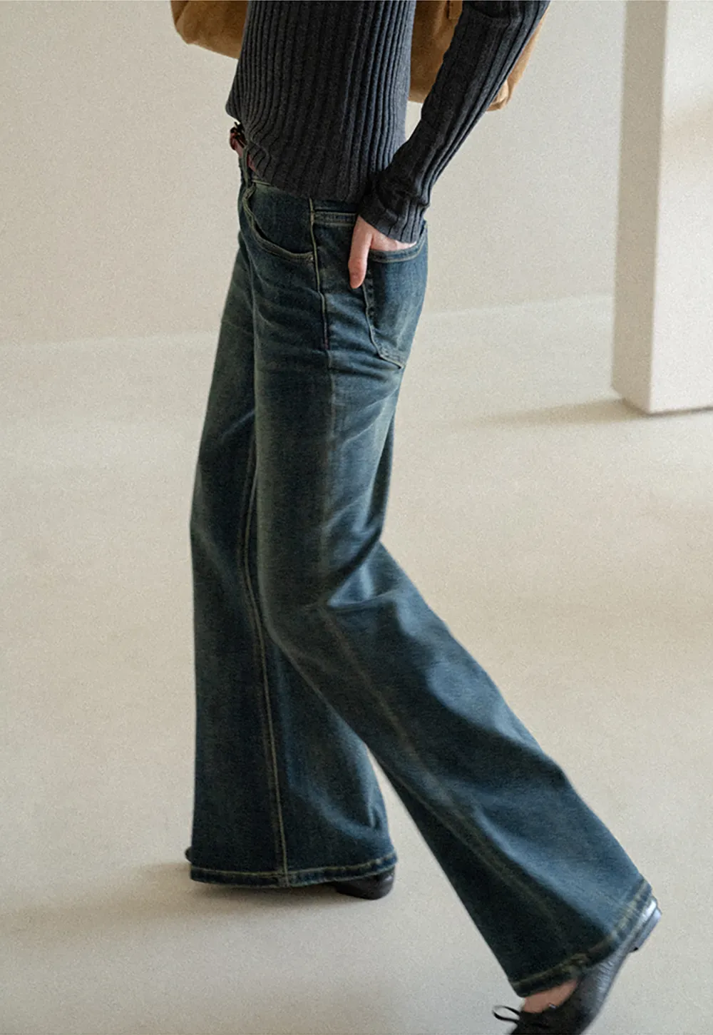 Wide Leg Straight Cut Denim Jeans