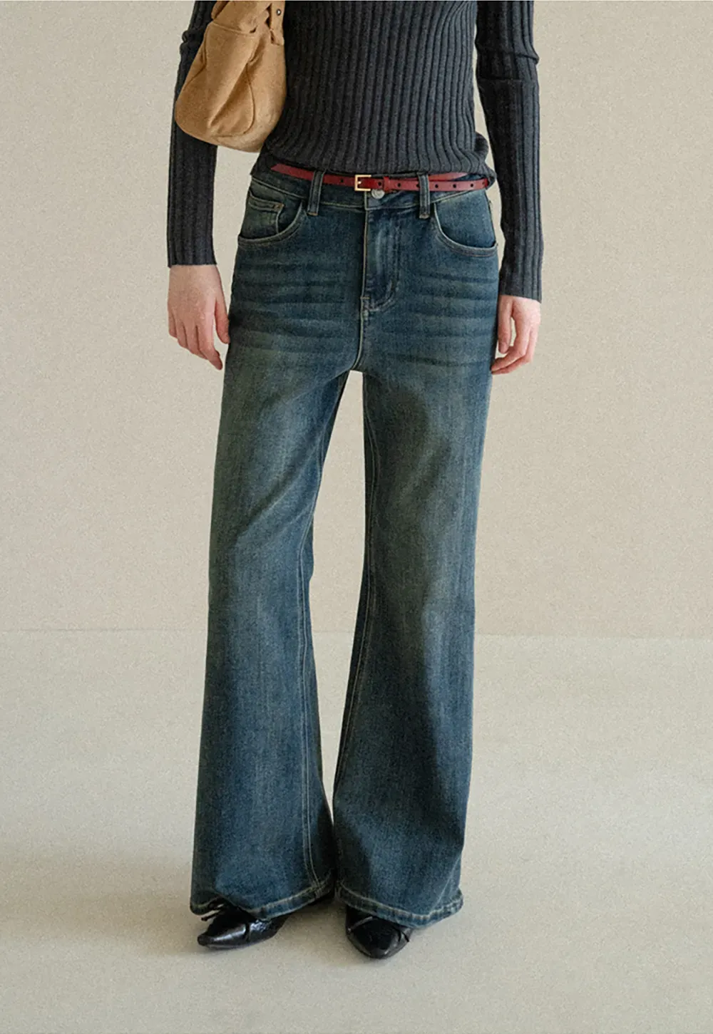 Wide Leg Straight Cut Denim Jeans