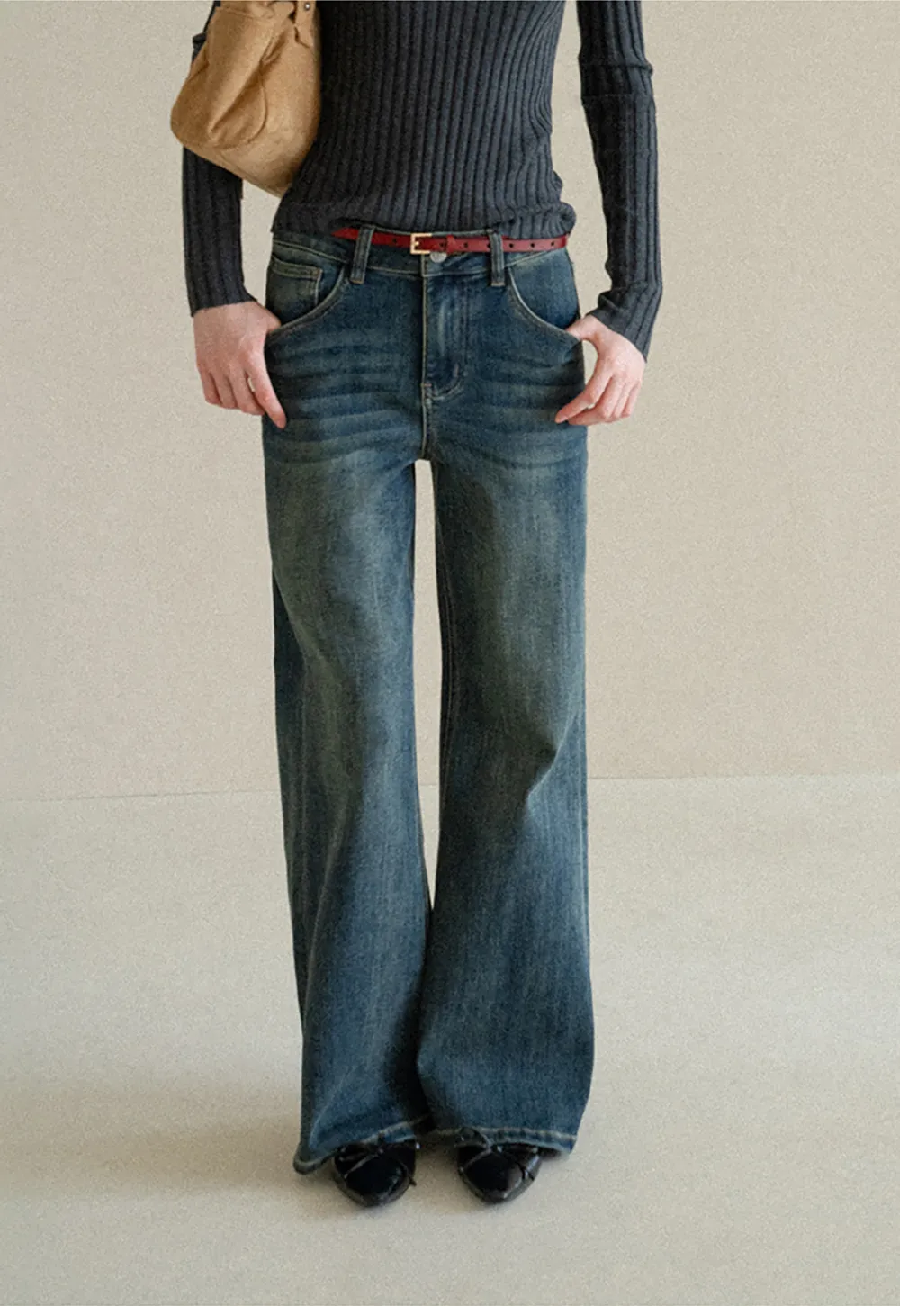 Wide Leg Straight Cut Denim Jeans