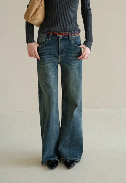 Wide Leg Straight Cut Denim Jeans