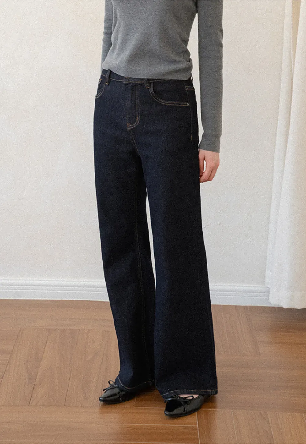 Wide Leg Straight Cut Denim Jeans