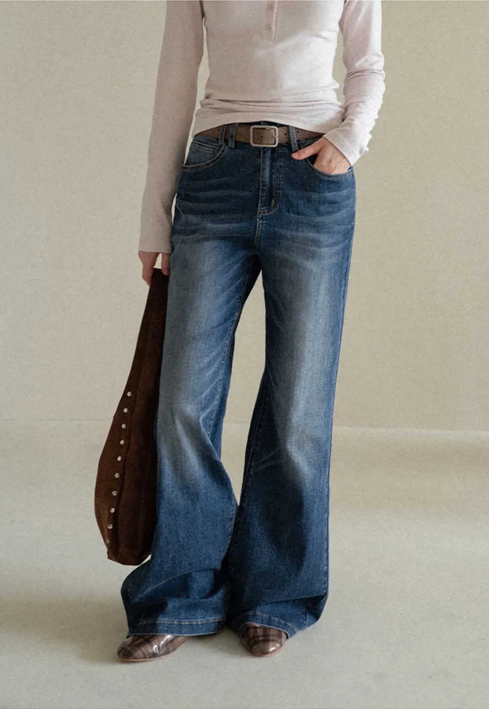 Flared Cut High Waist Denim Jeans