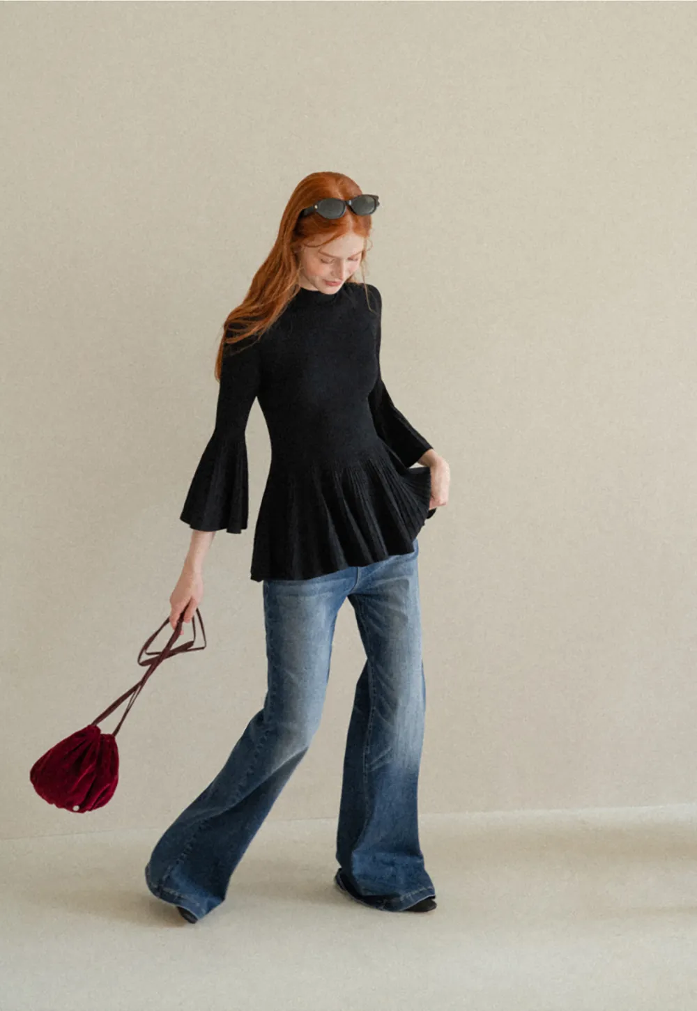 Flared Cut High Waist Denim Jeans