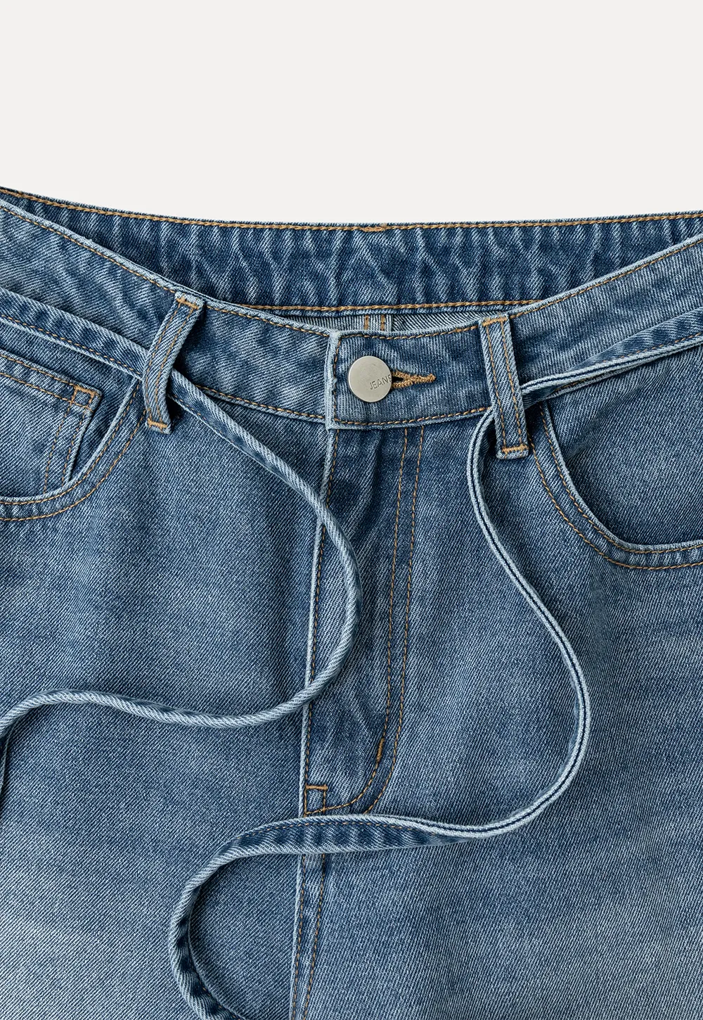 High Waist Wide Leg Drawstring Jeans